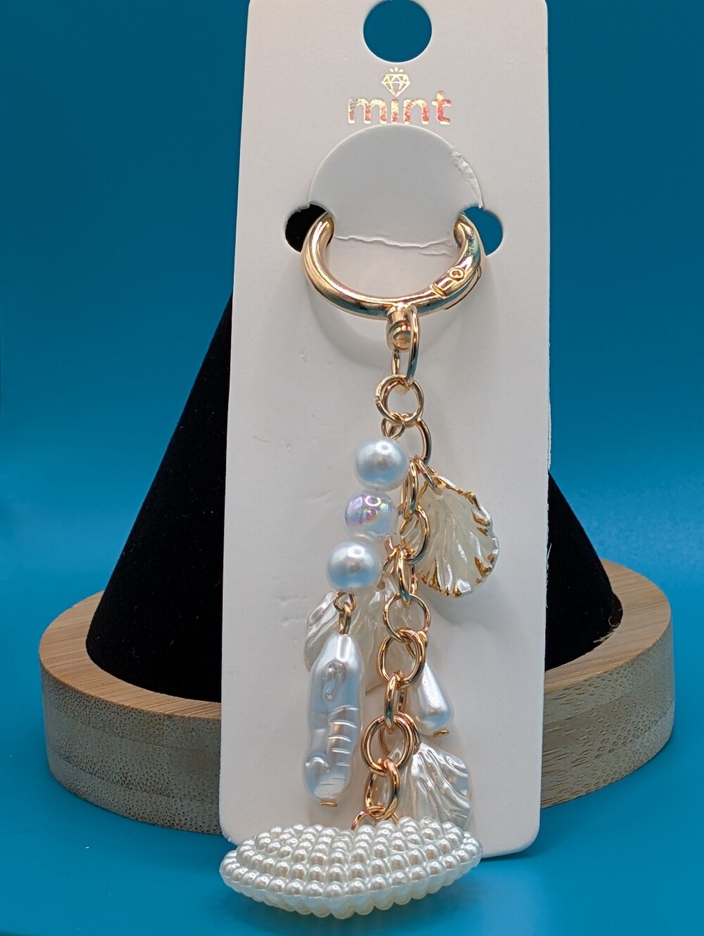 Mint Gold-Tone Pearl & Shell Charm Keychain